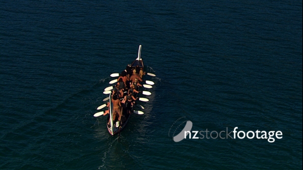 Maori Waka Canoe at Sea 4 Aerial 4299